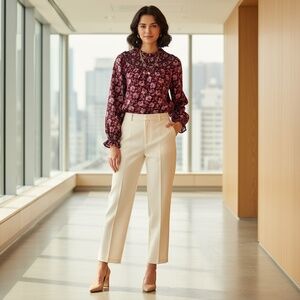 NEW  Talbots Top Women's M Velvet Trim Smocked Floral Business Casual Spring $99